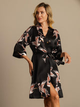 [Black] SilkSilky-UK 3/4 Sleeve Women's Dressing Gown 008