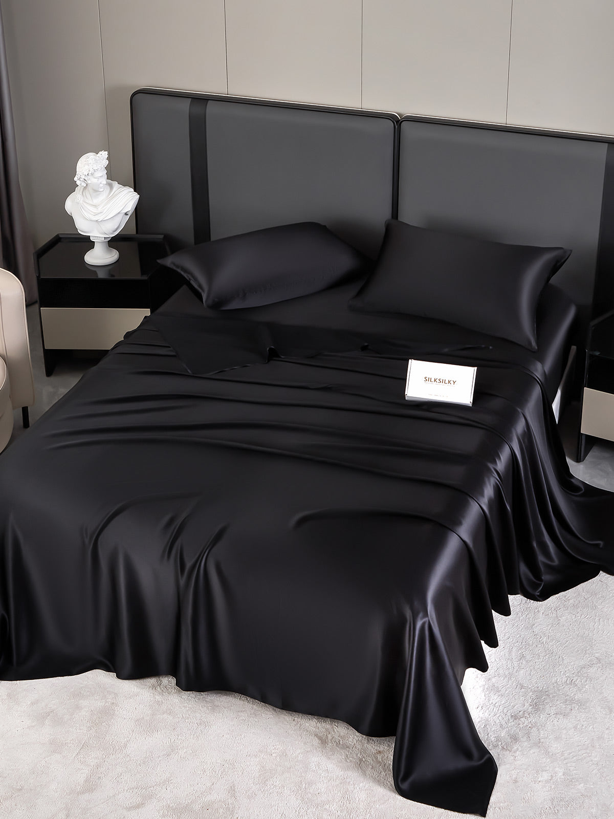 SilkSilky UK 19Momme Pure Silk Bedding Set Black 002