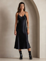 [Black] SilkSilky-UK Spaghetti Strap V Neck Dress 003