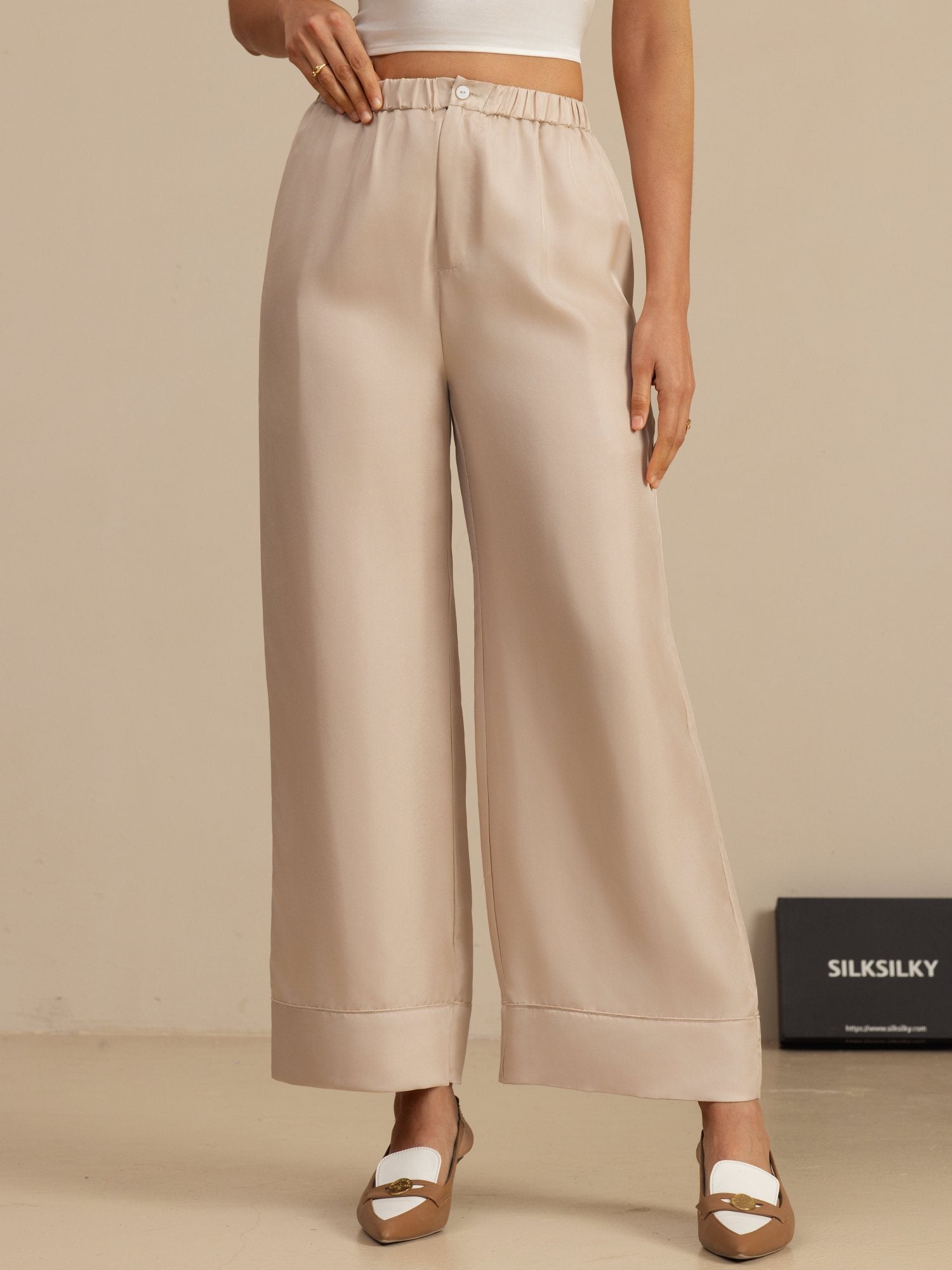 [Tan] SilkSilky-UK 18Momme Silk Satin Surah Womens Pants 003