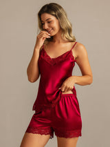 [Wine] SilkSilky-UK Spaghetti Strap V Neck Camisole Set 003