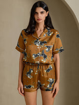 [Brown Lion] SilkSilky-UK Short Sleeve Notch Collar Women's Pyjamas 004