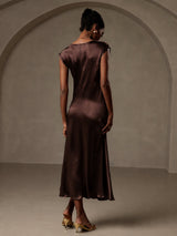 [Coffee] SilkSilky-UK Cap Sleeve Dress 002