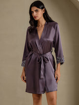 [Purple Gray] SilkSilky-UK 3/4 Sleeve Women's Dressing Gown 003