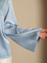 [Grayish Blue] SilkSilky-UK Long Sleeve Boat Neck Blouse 005