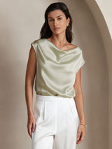 [Light Green] SilkSilky-UK Cap Sleeve Cowl Neck Women's T-Shirt 001