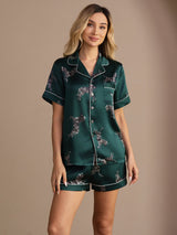 [Emerald Zebra] SilkSilky-UK Short Sleeve Lapel Collar Women's Pyjamas 001