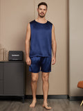 SilkSilky UK Pure Silk Sleeveless Round Neck Men's Pyjamas DarkBlue 005