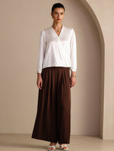 [White] SilkSilky-UK Long Sleeve Wrap Women's Blouse 007
