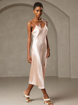 [Pink] SilkSilky-UK Spaghetti Strap V Neck Dress 003