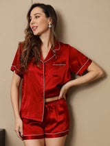 [Wine] SilkSilky-UK Short Sleeve Notch Collar Women's Pyjamas 005