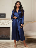 SilkSilky-UK Pure Silk Long Sleeve Womens Robe DarkBlue 006