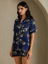 [Navy Lion] SilkSilky-UK Short Sleeve Notch Collar Women's Pyjamas 003