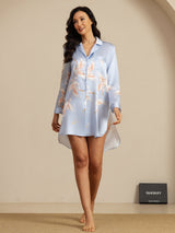 [Light Blue] SilkSilky-UK Long Sleeve Lapel Collar Nightshirt 007