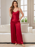 SilkSilky UK Pure Silk Sleeveless V Neck Camisole Set Wine 003