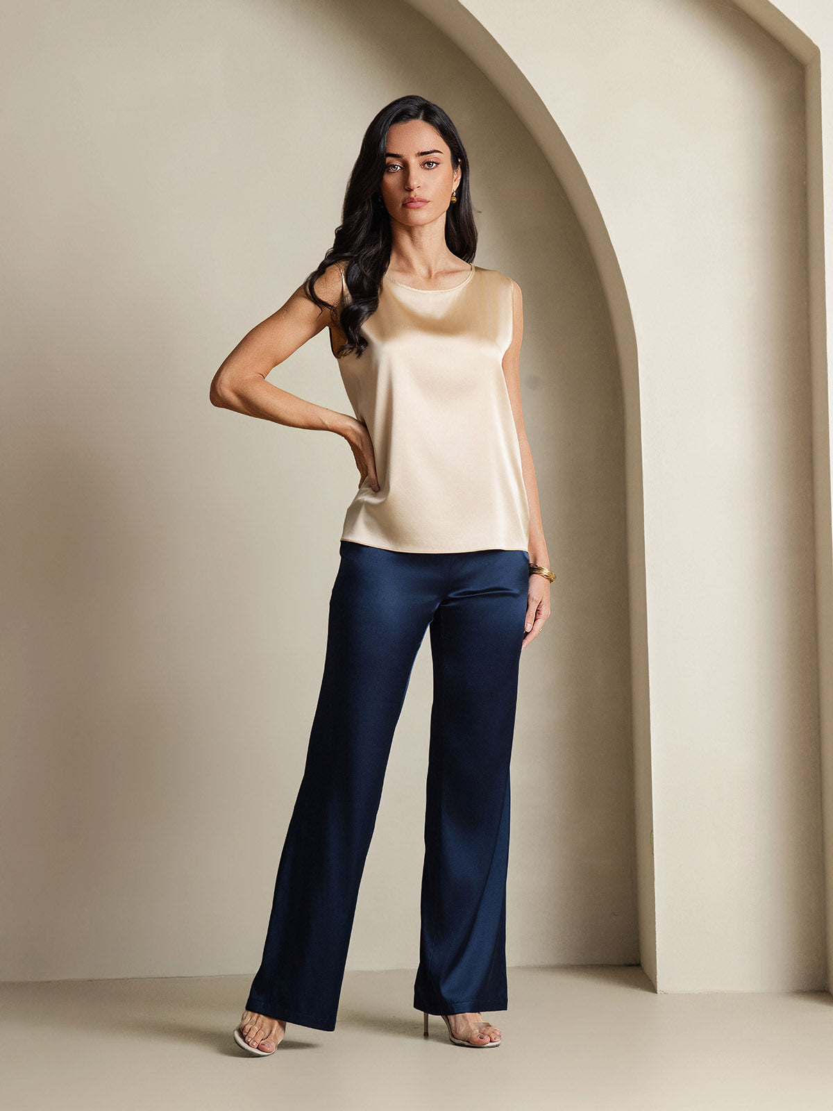 [Champagne] SilkSilky-UK 19Momme Silk Round Neck Camisole 008