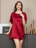 SilkSilky UK Pure Silk Short Sleeve Round Neck Women's Pyjamas Wine 001