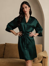 [Dark Green] SilkSilky-UK 3/4 Sleeve Women's Dressing Gown 004