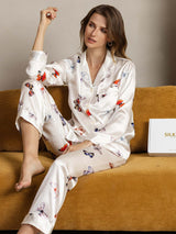 [White Butterfly] SilkSilky-UK Pure Silk Notch Collar Women's Pyjamas 003,
