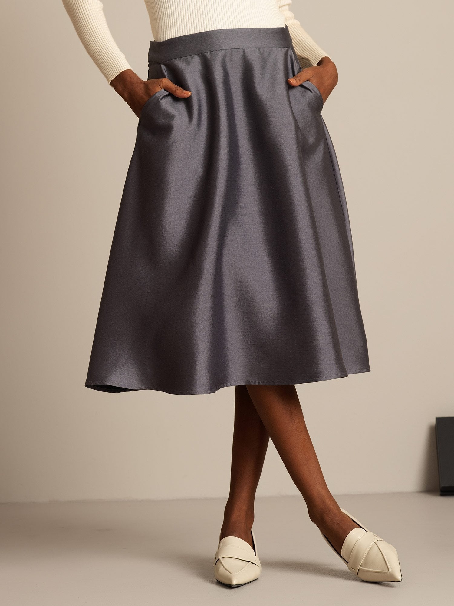 [Gray] SilkSilky-UK 32Momme Silk-Wool Blend Skirt 001,