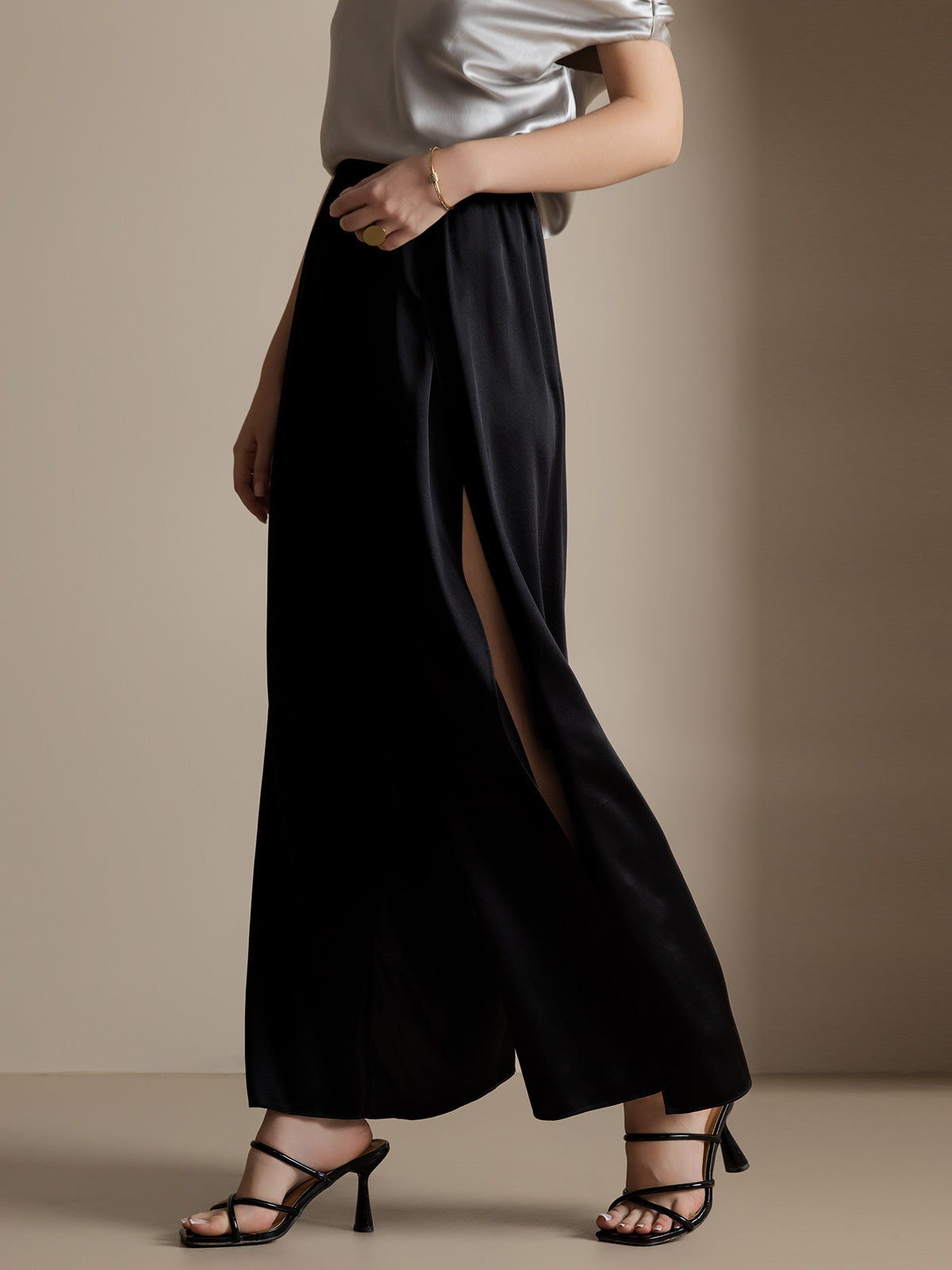 [Black] SilkSilky-UK 19Momme Silk Split Women's Pants 005