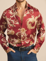 [Wine Dragon] SilkSilky-UK Long Sleeve Lapel Collar Men's Shirt 004