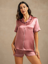 [Pale Mauve] SilkSilky-UK Short Sleeve Lapel Collar Women's Pyjamas 003