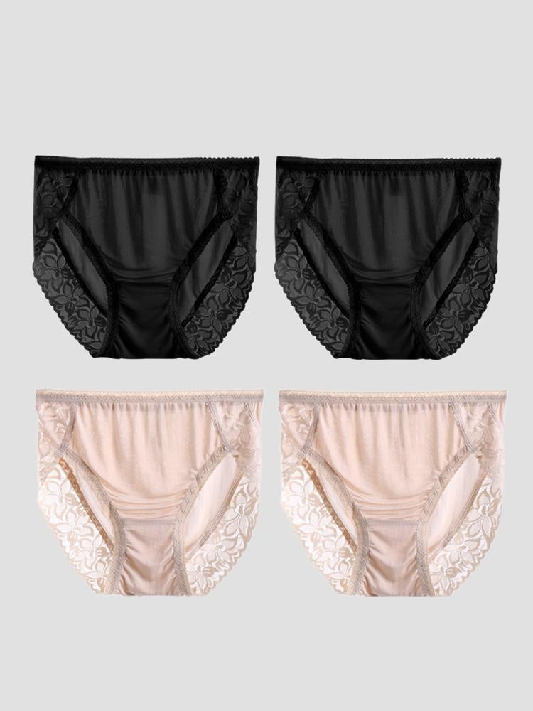 SilkSilky-UK Silk Knitted Panty Black+Beige 003