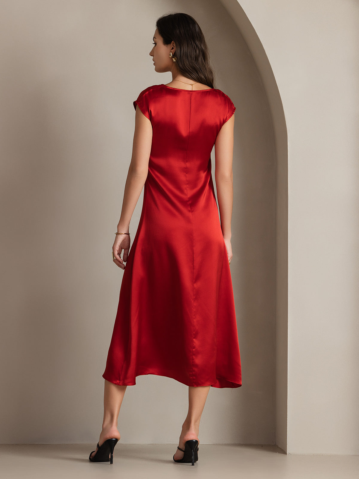 [Wine] SilkSilky-UK 19Momme Silk Round Neck Dress 002