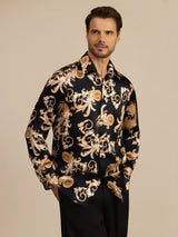 [Black Dragon] SilkSilky-UK Long Sleeve Lapel Collar Men's Shirt 003