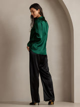 [Dark Green] SilkSilky-UK Long Sleeve Lapel Collar Women's Shirt 002