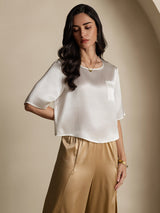 [White] SilkSilky-UK Half Sleeve Scoop Neck Women's T-Shirt 006