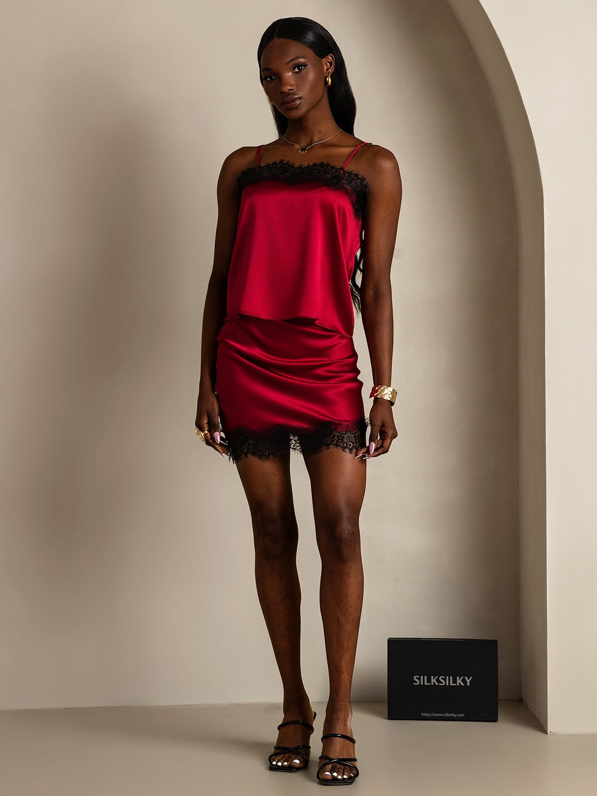 SilkSilky-UK 19Momme Silk Camisole Set Wine 001