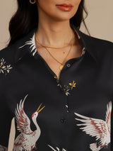 [Black] SilkSilky-UK Long Sleeve Lapel Collar Women's Shirt 007