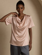 [Tuscany] SilkSilky-UK Short Sleeve Cowl Neck Women's Blouse 004
