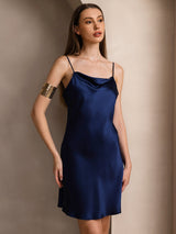 [Dark Blue] SilkSilky-UK Spaghetti Strap Cowl Neck Dress 006