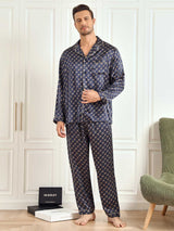 [Navy Chain] SilkSilky-UK 19Momme Long Sleeve Notch Collar Men's Pyjamas 004