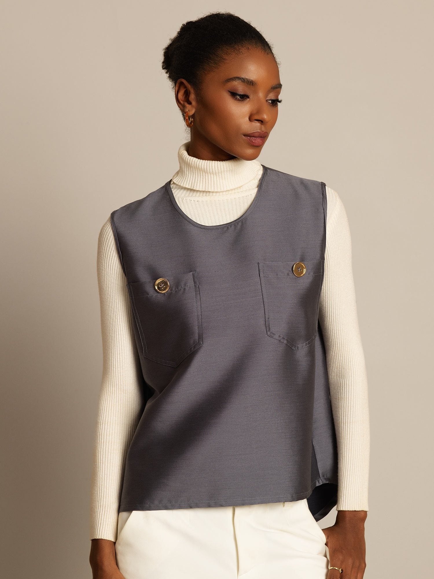 [Gray] SilkSilky-UK 32Momme Silk-Wool Blend Womens Vest 004,