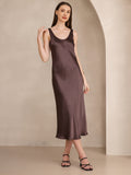 SilkSilky UK Pure Silk Sleeveless Boat Neck Dress Coffee 005