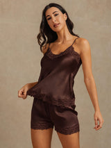 [Brown] SilkSilky-UK Spaghetti Strap V Neck Camisole Set 003