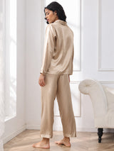 [Champagne Gold] SilkSilky-UK Long Sleeve Lapel Collar Women's Pyjamas 003
