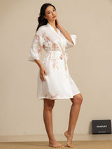 [White] SilkSilky-UK 3/4 Sleeve Women's Dressing Gown 007