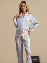 [Light Blue] SilkSilky-UK Long Sleeve Lapel Collar Women's Pyjamas 004