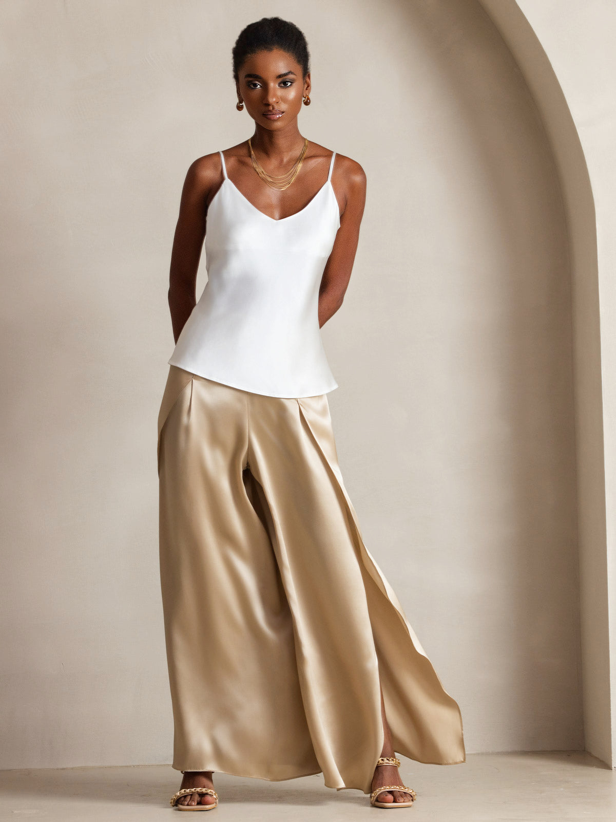 [White] SilkSilky-UK Pure Silk Sleeveless V Neck Camisole 001