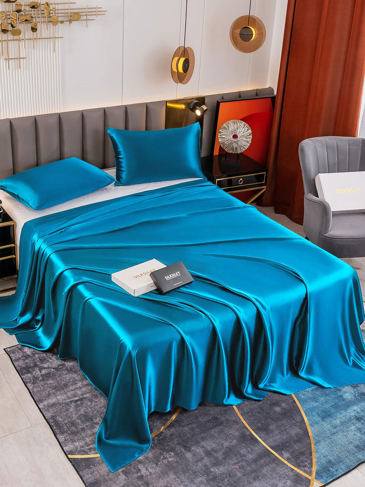 SilkSilky UK 19Momme Pure Silk Bedding Set Teal 001