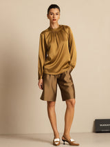 [Bronze] SilkSilky-UK 19Momme Stretch Silk Charmeuse Long Sleeve Round Neck Blouse 006