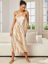 [Champagne] SilkSilky-UK Spaghetti Strap V Neck Nightdress 003