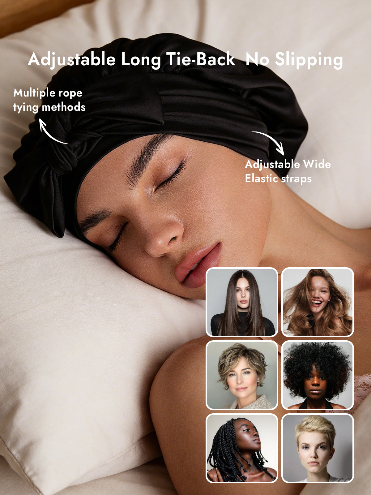 [Black] SilkSilky-UK Pure Silk Sleep Cap 004