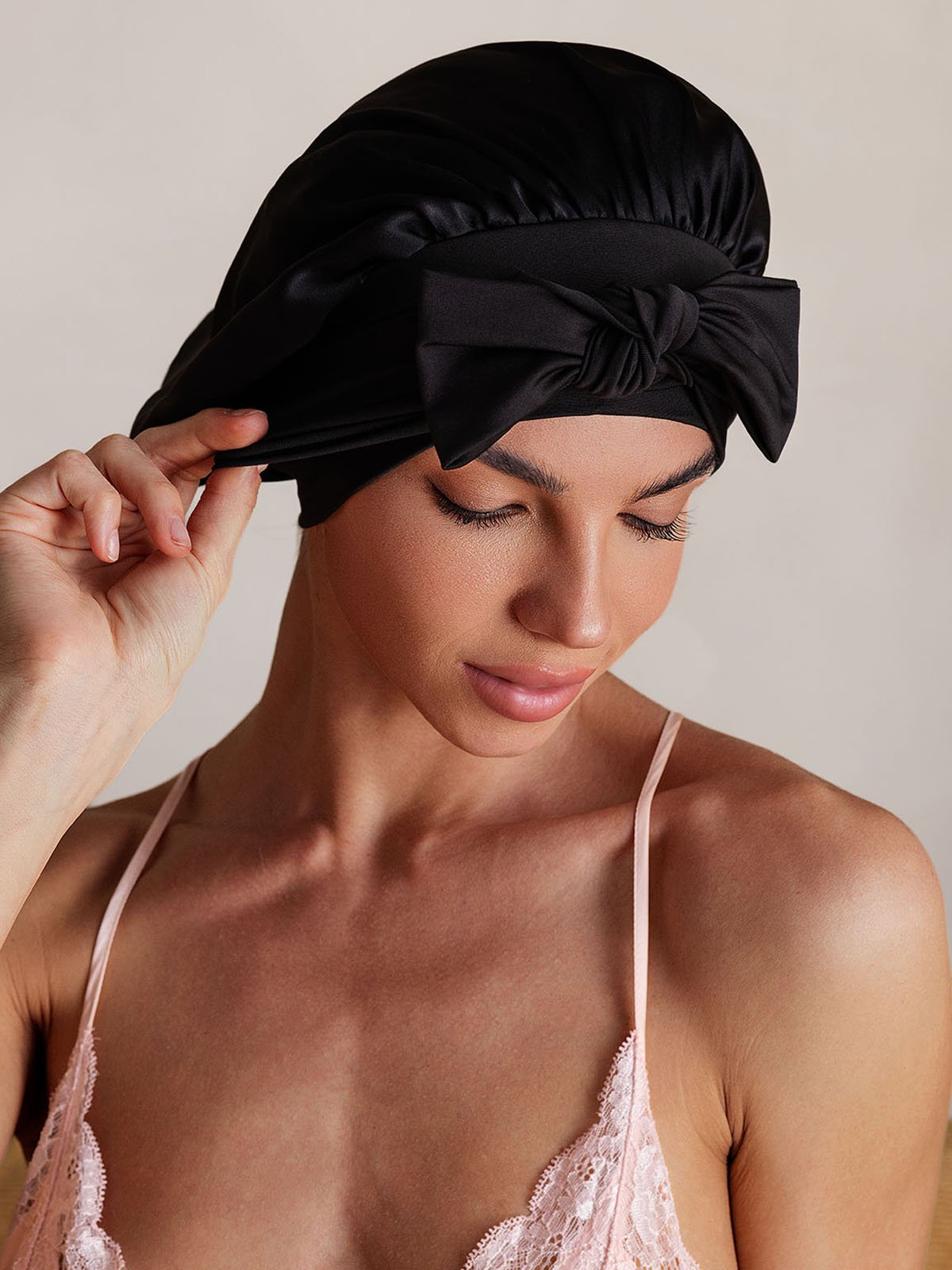 [Black] SilkSilky-UK Pure Silk Sleep Cap 006
