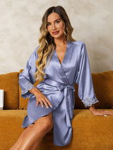 [Steel Blue] SilkSilky-UK 3/4 Sleeve Women's Dressing Gown 004